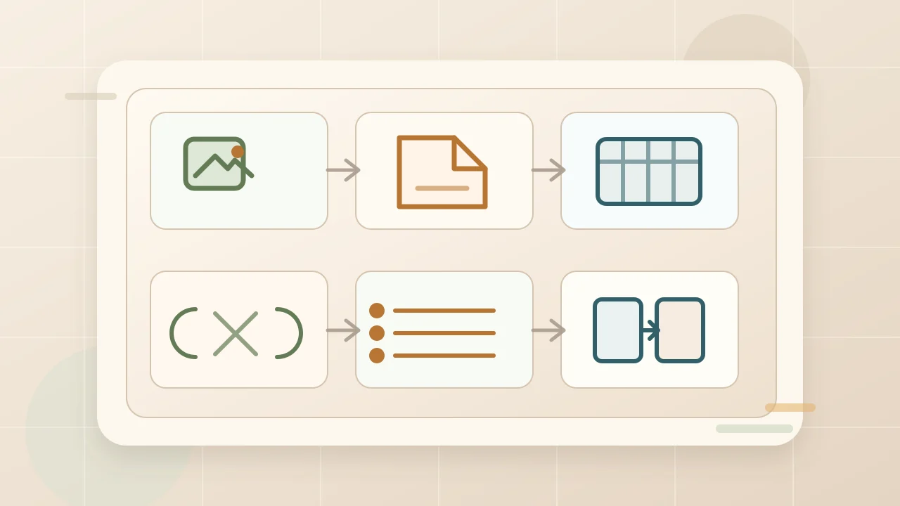 画像、PDF、CSV、JSONをブラウザ上で整えるデータ変換ツールのイメージ